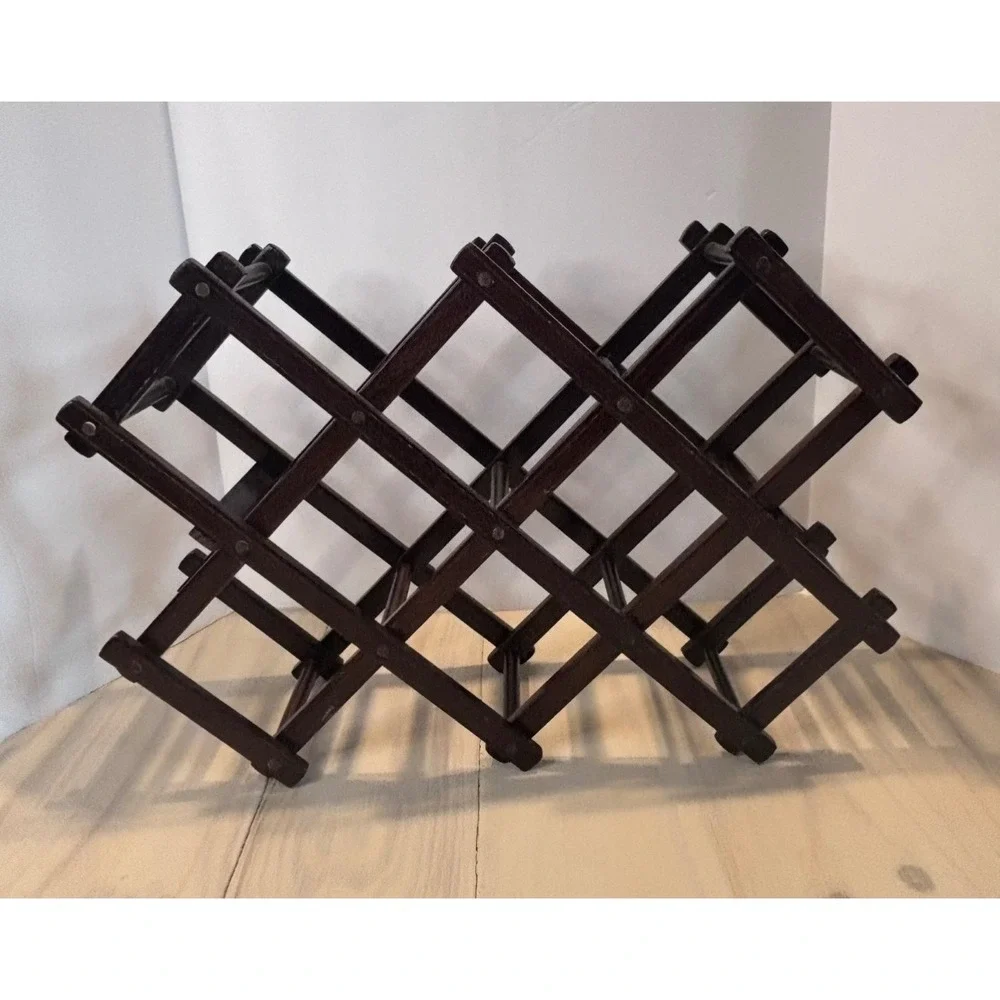 Vintage Wood‎ Accordion Folding Wine Rack 10 Bottle Capacity Dark Brown Espresso
